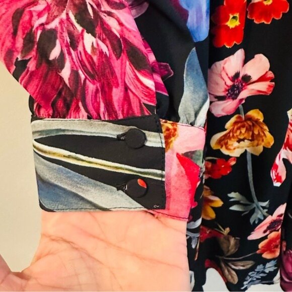 J.crew Tie-Neck Midi Dress Long Sleeve Midnight Dutch Floral Fit & Flare Size 2P - Picture 6 of 9